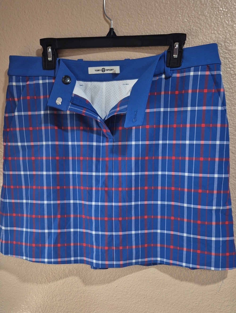 Tory Sport Royal Blue Plaid Golf Skort with Red Trim